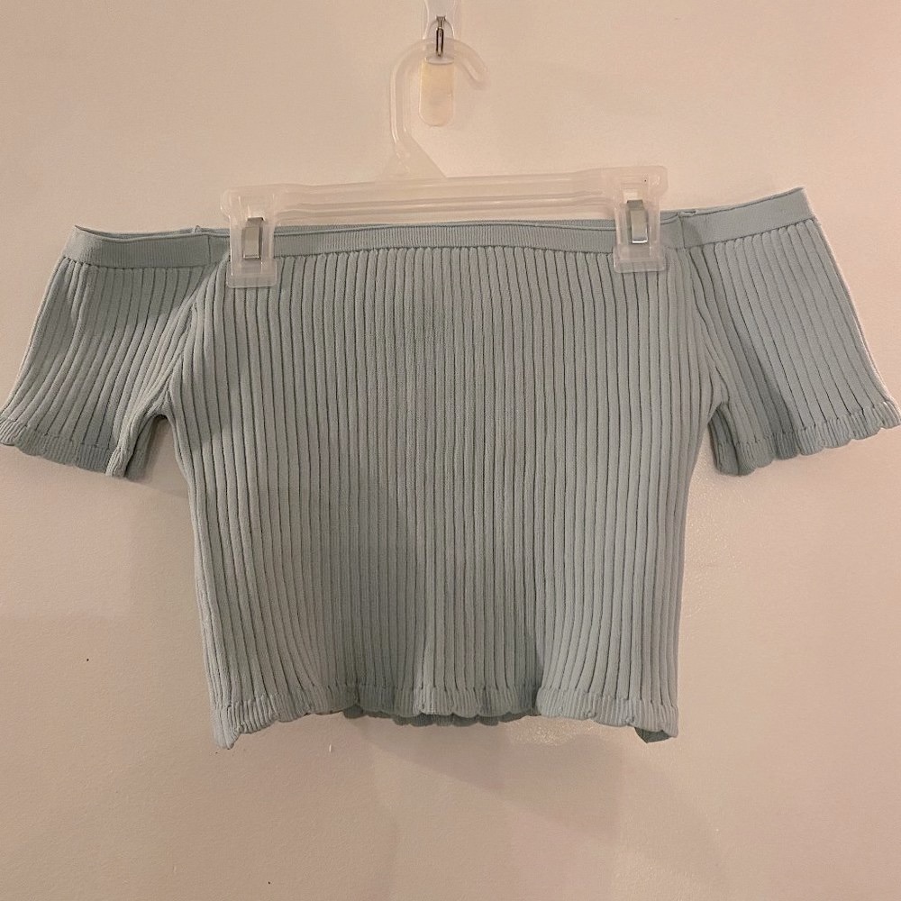 Powder Blue Off The Shoulder Crop Top